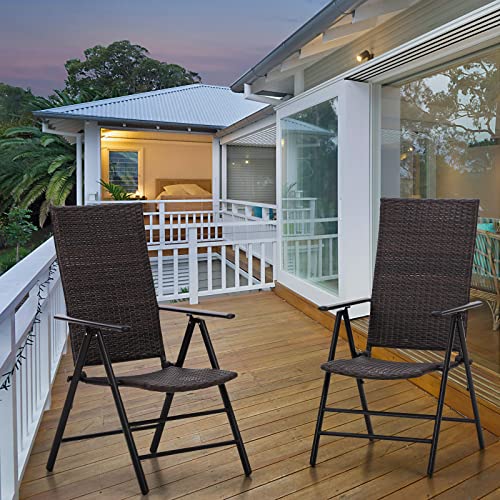 Phi Villa Patio Wicker Dining Chairs Set Of 2, Adjustable Folding Patio Chairs Outdoor Rattan Wicker Chairs For Deck, Porch, Poolside, Yard #TOP6
