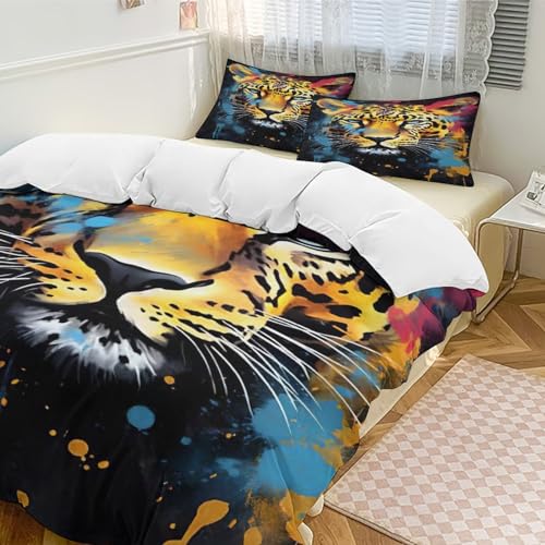 Housse de couette léopard 200x200cm parure de lit double microvette avec taie d'oreiller douce