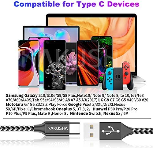 HAKUSHA Kabel USB C [3M] USB Type C nylonowy kabel do ładowania Samsung Galaxy Z Flip, S22+, S21 Ultra, Huawei P50 Pro, Mate 40, Google Pixel 6.5XL, Xiaomi, OnePlus, Moto, LG, Realme, tablet