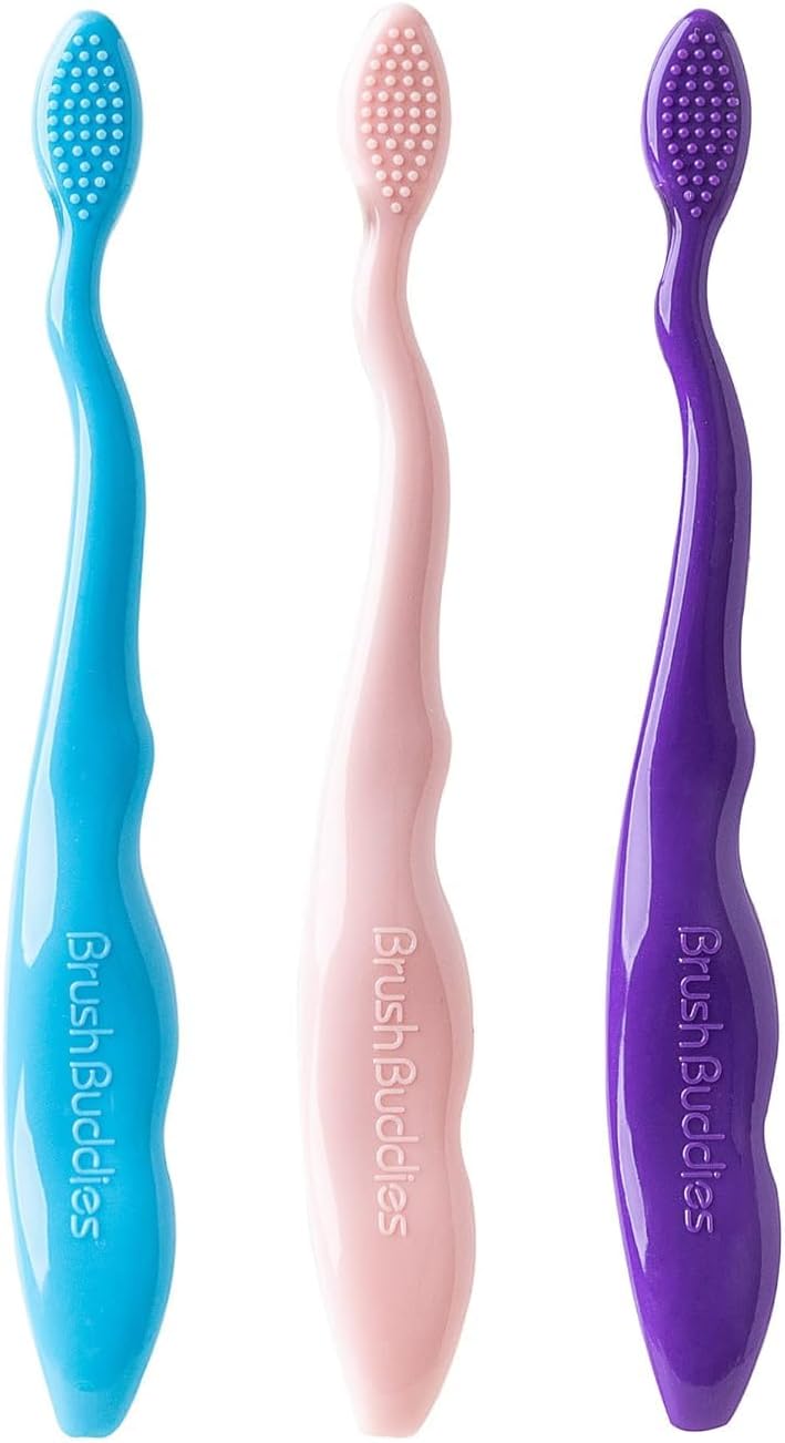 Brush Buddies Barbie Manual Toothbrushes for Kids 3 Pack Soft Bristled Children’s Toothbrushes with Fun Pink Multi Colored Designs Anti Slip Grip Handles Perfect for Toddlers Home Use or Travel