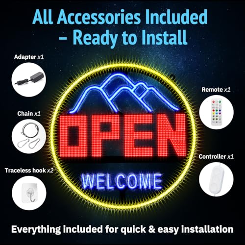 16'' × 16'' Open Signs for Business, Extra Bright LED Open Sign with APP & Remote Control, DIY Colors, Timer, 48 Flashing Modes, Adjustable Brightness & Speed, for Storefront Window or Glass Door by Katemily - Image 8