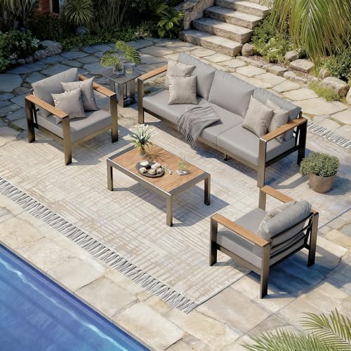 Oasbira Aluminum Outdoor Patio Furniture Set with Coffee Table, 4 Piece Patio Conversation...