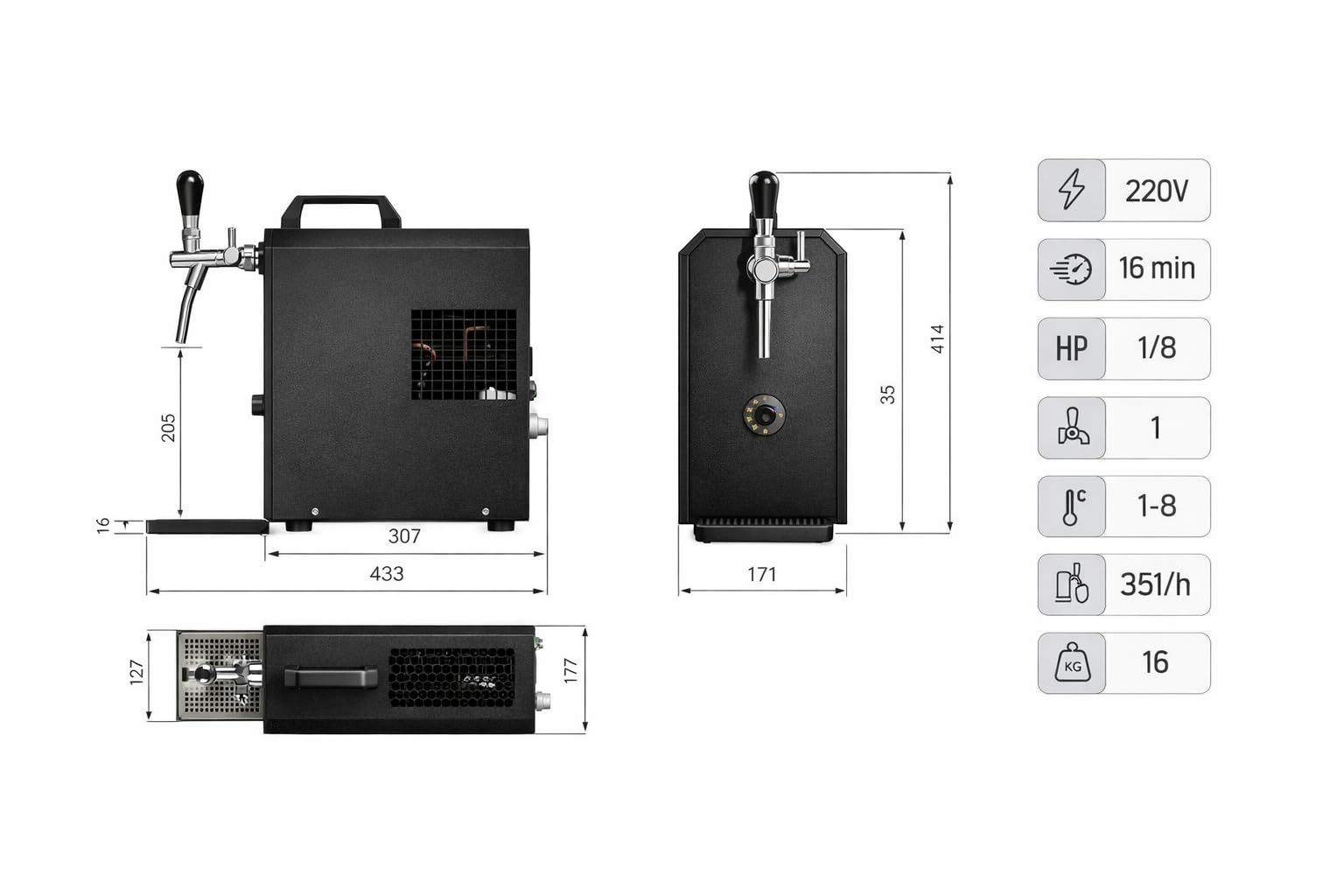 Zapfanlage Edelstahl 35 L/h von UPC Komplettset mit CO², Uhr, Schläuchen und Keg Flachkeg(A) 2kg + Reinigungsset