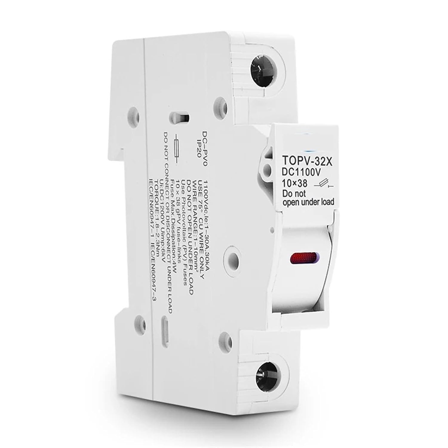 1P 2P DC Fuse Holder 10 * 38mm 1100V TOPV-30 Base Photovoltaic Protector GpV 1Pcs(1P Without LED)
