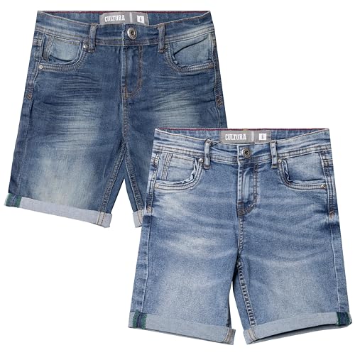 CULTURA 2 Pack Boys Denim Shorts, Big & Little Kids Moto Biker & Fashion Rips Distressed Jean Shorts, Medium Blue/Tint, 5