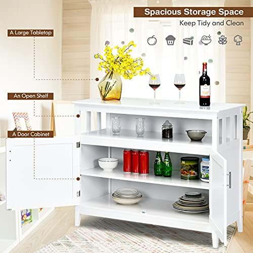 COSTWAY Sideboard Storage Cabinet, 5-Position Adjustable Shelf Buffet Server Console Table with Doors, Wooden Dining Room Kitchen Cupboard (White, 114x51x91cm, 90kg Capacity Totally)