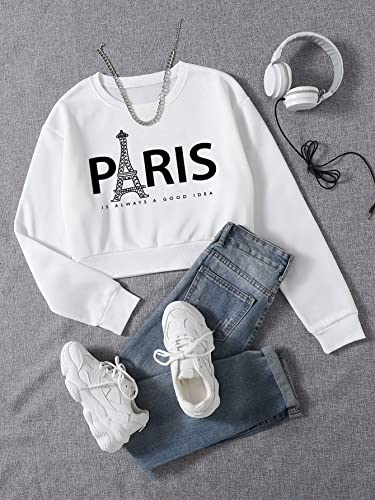 Milumia Women's Casual Slogan Graphic Crewneck Long Sleeve Sweatshirt Crop Tops White Large #TOP30