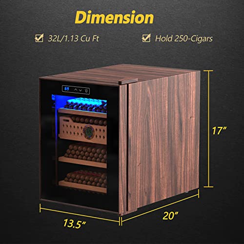 Wiaee Electric Cigar Humidor, Cigar Humidors Electric With Hygrometer (32L 250 Capacity), Humidor Cigar Box With Spanish Cedar Wood Shelves And Drawer, 0.8 Cu Ft Humidor Thanksgiving Gifts For Men #TOP5