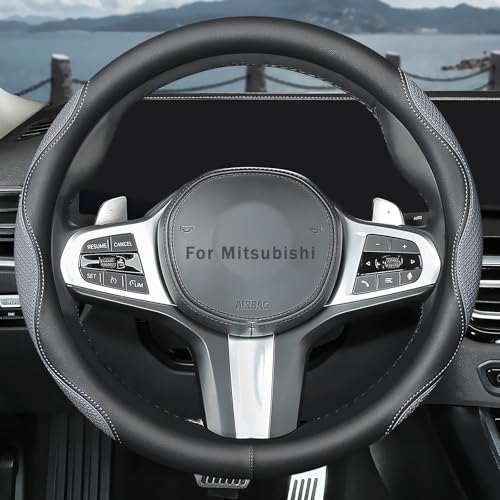 Custom-Fit Mitsubishi Steering Wheel Cover - Breathable Anti-Slip Leather Double Sided Car Accessory (Gray)