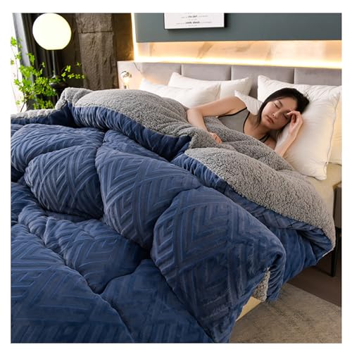 Jacquard Sherpa Super Warm Double Sided Velvet Quilt Plush Comforter,Super Warm Thickened Lambswool Comforter Core,Winter Double Sided Fluffy Lamb Fleece Quilt Blanket,Thick Wintering Warm Quilt