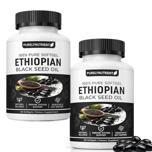 TUVAAZ PURELYNUTRIENT Ethiopian Black Seed Oil Capsules with 4.64% Thymoquinone, Immune Support & Digestion & Energy Booster, Non-GMO, Gluten-Free, 120 Count Softgels