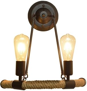 European and American Retro Hemp Rope Pendant Lights Hemp Rope Chandelier 38CM Long 2 Lamp Holder E27 Old-Fashioned Edison Rope Classic Edison Light Adjustable DIY Ceiling Light