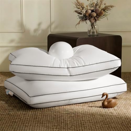 Zalmureta Luxury Goose Feather Down Pillow - 3-Chamber 5-Star Hotel Pillow for Neck Pain Relief, Soft Supportive for Side & Back Sleepers, 100% Cotton Shell (2 Pack,20"x30")