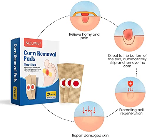 MQUPIN Corn Remover Pads,24 Corn Removal Pads, Wart Remover, Corn Removal Plaster with Hole, Corn Removal Treatment Relief Corn Pain and Foot Care, Remove Corns, Calluses, Warts 24 Pcs/Box