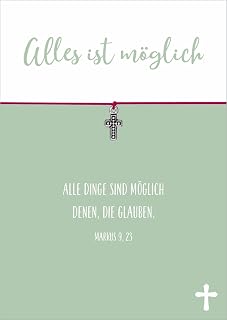 Glücksschmiedin - Motiverande gåva med kristet välsignelse, armband i rosa med silverfärgat kors hänge och gratulationskort, handgjort i Tyskland