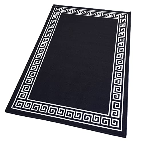 Image of Matz&More Greek Single Line Rug | 100x150 CM | Black White | Soft Nylon Loop Pile with Anti-Slip Gel Backing | Living Room, Bedroom & Office Floor Carpet