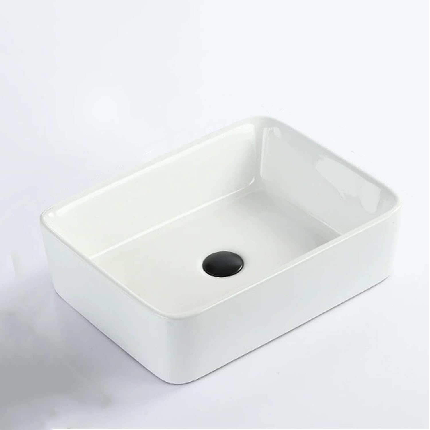 HYSOPSPX Ceramic Rectangular Vessel Sink with Drainer, Modern Countertop Basin for Bathroom, Lavatory, and Vanity Units
