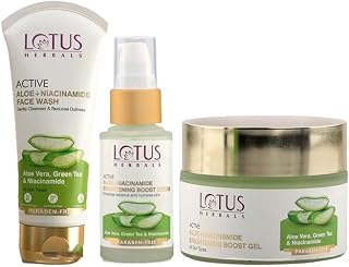 Active Aloe + Niacinamide Brightening Boost Gel 50gm, FACE WASH 100g, Serum 30ml Set of 3