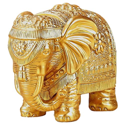 Image of Large Gold Elephant Statue Collectible Figurine for Bookshelf TV Stand