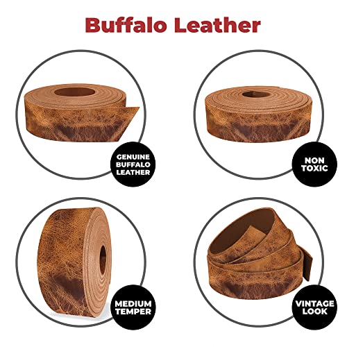 European Leather Works - Buffalo Belt Blanks 8-10 Oz (3-4Mm) Size: 1"X60" (2.5X152.4Cm) - Vintage Tan Color Full Grain Leather Belt Straps/Strips For Tooling, Holsters #TOP16