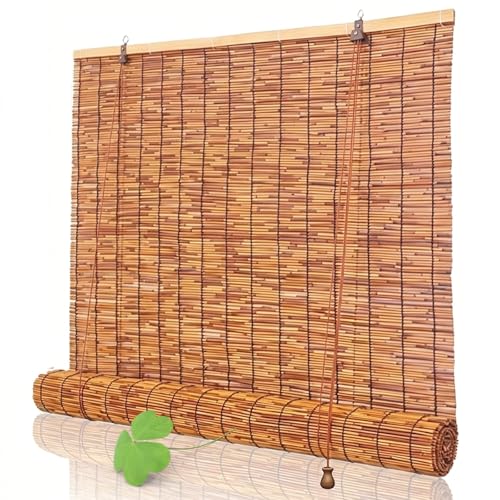 Natural Bamboo Shades for Outdoor Patio, Outdoor Bamboo Blinds with Lift, 70% Sun Blocking Weather Resistant Bamboo Roll Up Shades for Windows Porch Garden, Easy to Install(Brown,40" W x 96" H)
