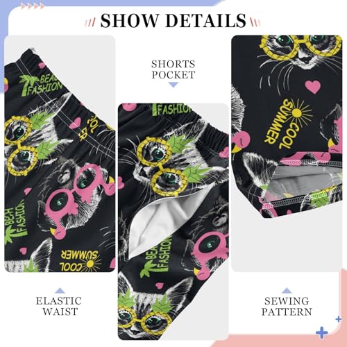 Summer Cool Cat Boys Long Pants Soft Trousers Elastic Waist Kids Lounge Bottoms with Pockets S-XL4