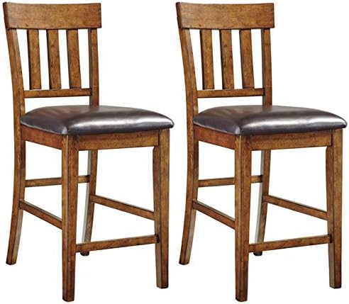 Signature Design by Ashley Ralene Traditional 26" Counter Height Faux Leather Seat Barstool, 2 Count, Brown
