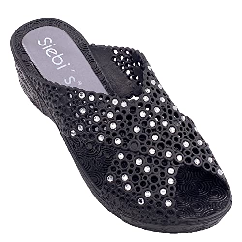 Siebi's Badeschuhe Damen • Thira • guter Halt • mit Absatz für Frauen • fällt klein aus (40 EU, schwarz) Cover