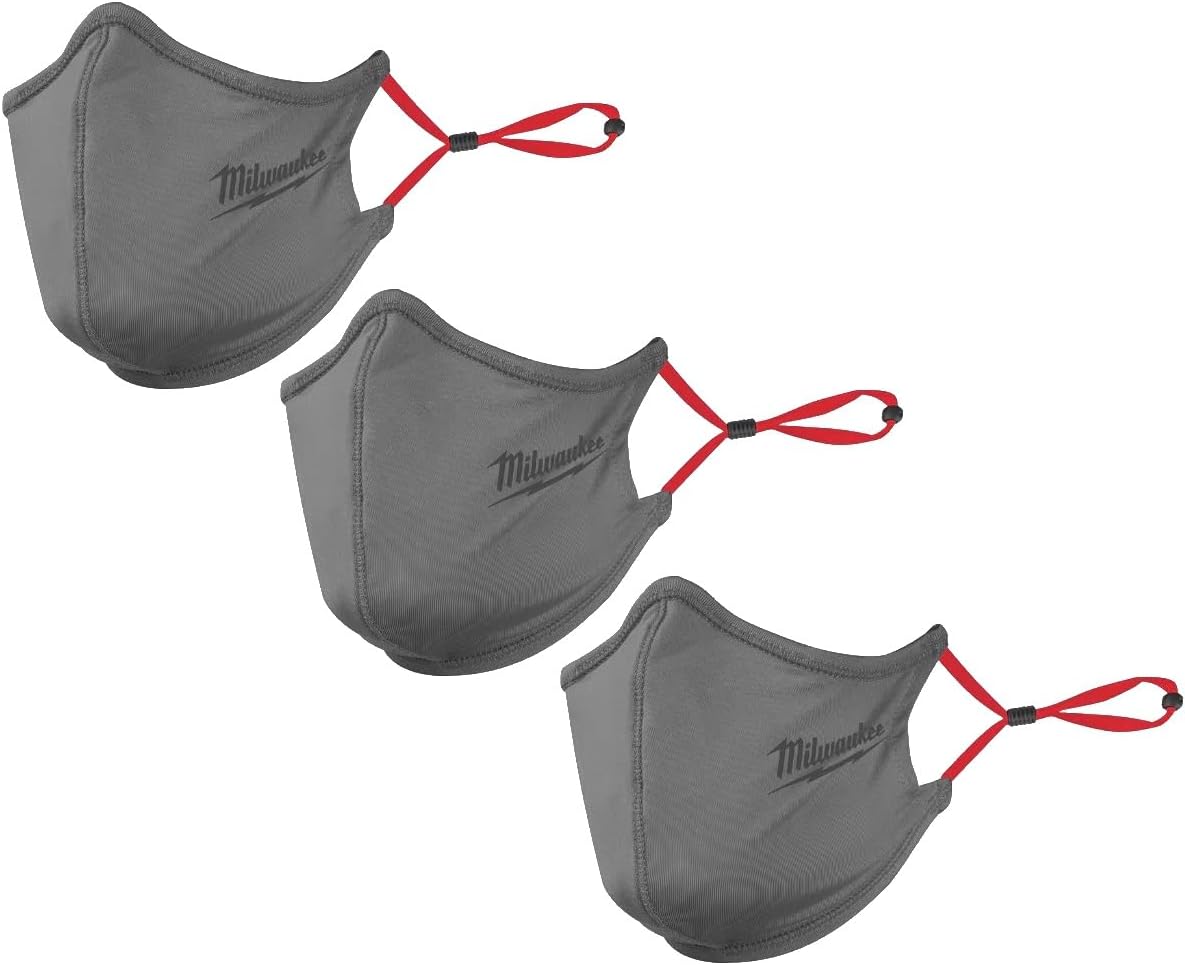 3 PACK Milwaukee 2-Layer Performance Face Mask —One Size (Grey)