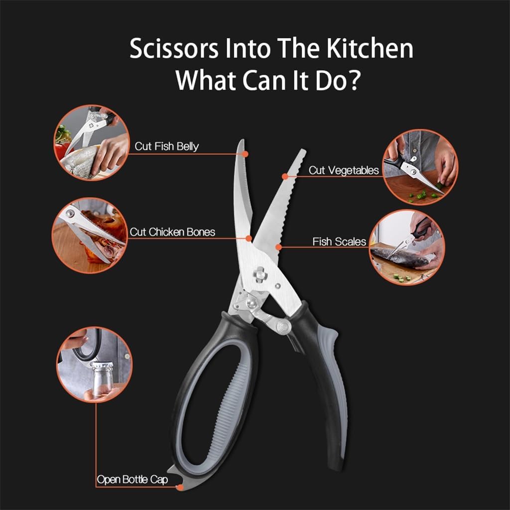 Stainless Steel Kitchen Scissors Fish Chicken Bone Shears Tool Meat Vegetable Barbecue Supplies