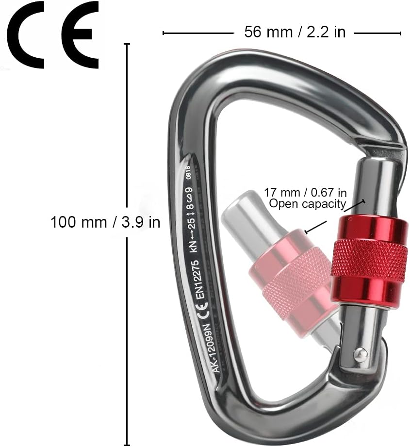 Paliston Locking Carabiner - 25kN 5600lb Climbing Carabiner Screw Gate D Shape Carabiner : Sports & Outdoors