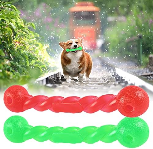 2 Pieces Rubber Dog Chew Toy, Dog Chew Toys For Aggressive Chewers, Indestructible Dog Toys Chew Bones For Teething.(Red & Green)