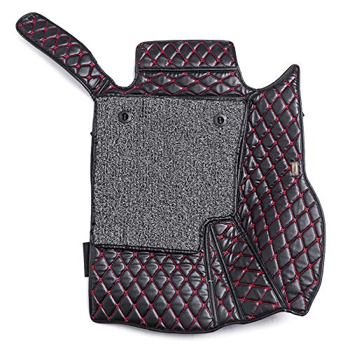 Image of 7D Car Floor Mats || Faux Leather || Waterproof & Washable || Grass Attached || Complete Set Compatible with Tata Harrier - All Models (Black & Red)