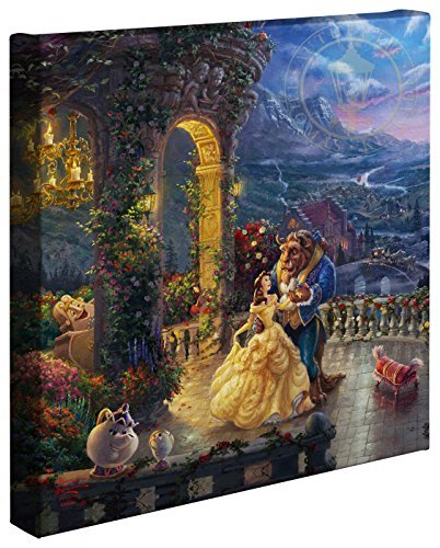 Thomas Kinkade Studios Beauty and the Beast Dancing in The Moonlight 14 x 14 Gallery Wrapped Canvas