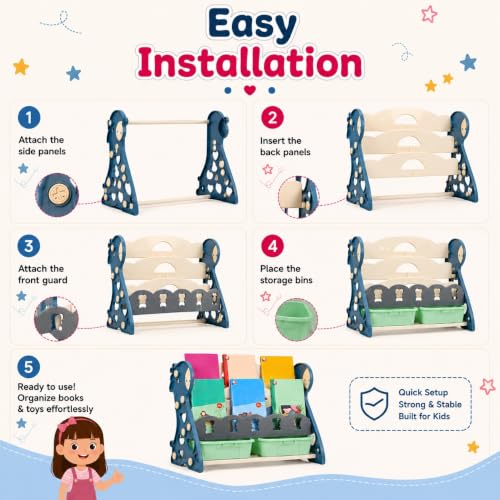 Image of Hukimoyo Book Shelf for Kids (Blue, with Storage, 3 - Medium)