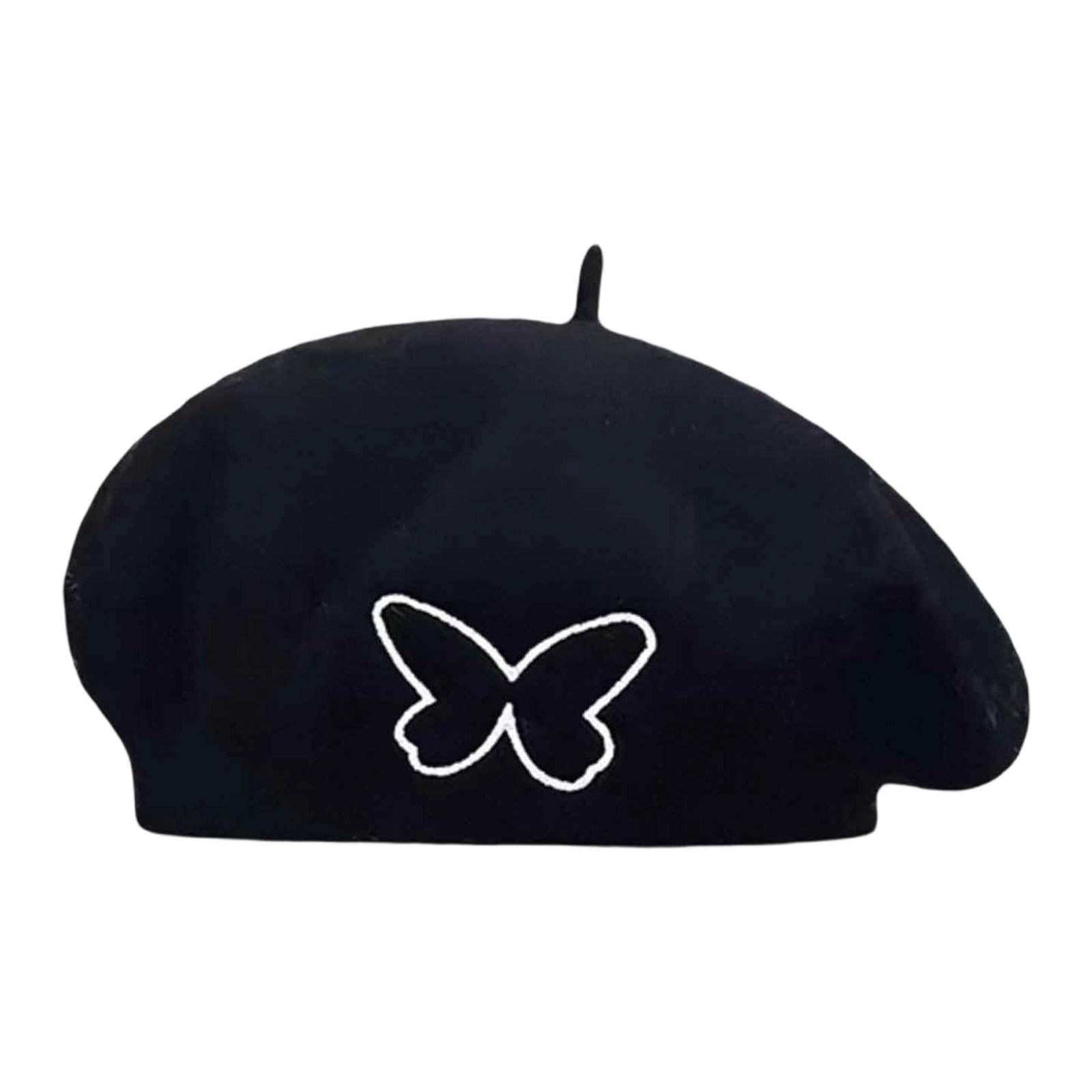 Women Beret Hat Traveling New Year Classic Comfortable Embroidered Beret Cap Black-image-1