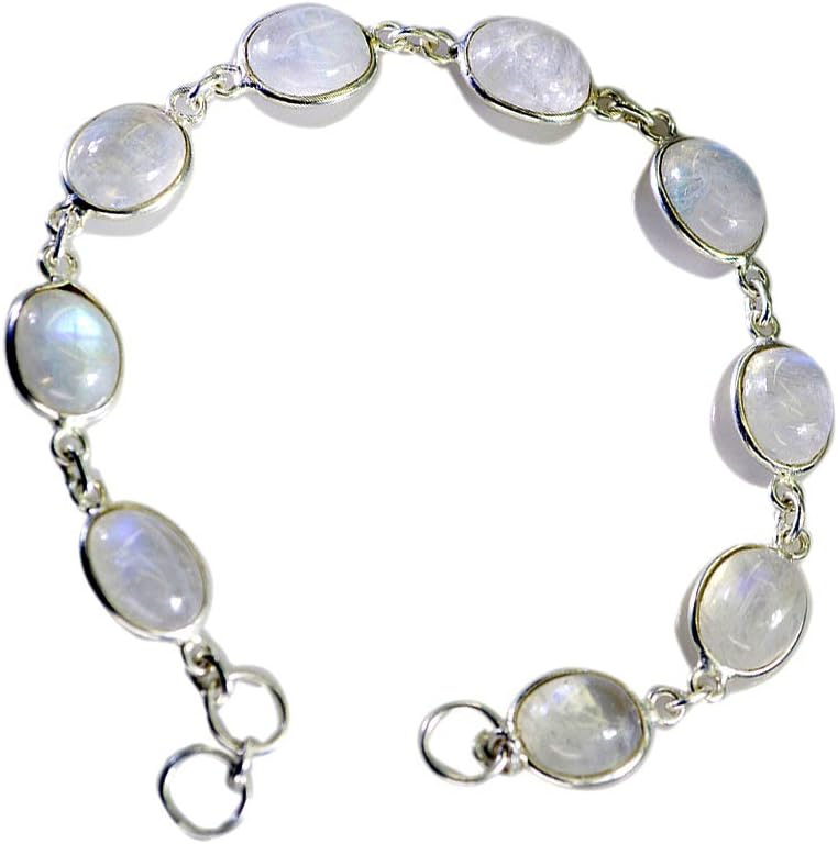 Genuine Rainbow Moonstone Charm Bracelet for Girls Silver Link Style Spring Clasp L6.5-8 Inch