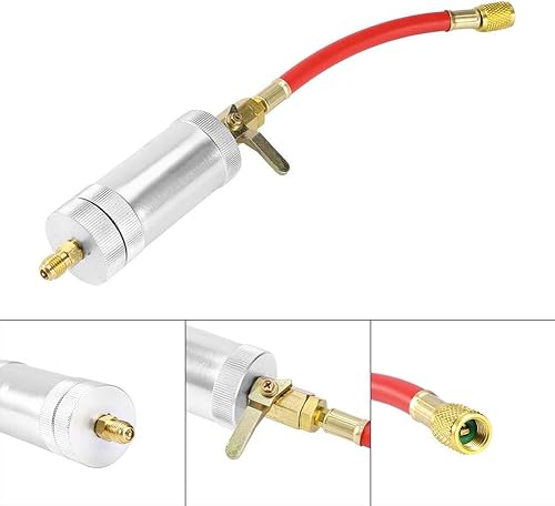 Herramienta de inyección de tubo de llenado de refrigerante de aire acondicionado automotriz, 1/4SAE R134 Inyector de aceite de 2 onzas R134A R12