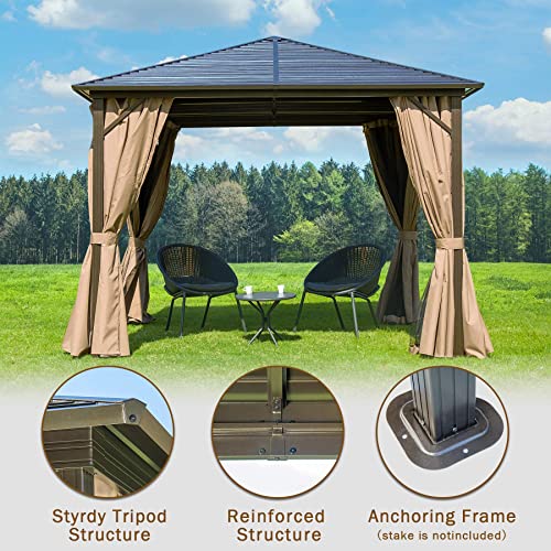 Domi Outdoor Living 10’ X 10’ Hardtop Gazebo Outdoor Aluminum Hardtop Galvanized Permanent Gazebo With Curtains And Netting For Patio thumb #2
