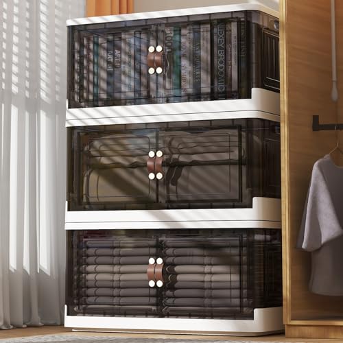 Image of KHNR Storage Bins with Lids,21 Gal Stackable Storage Bins,3 Packs Collapsible Storage Bins with Wheels,Closet Organizers and Storage for Home and Office, Black