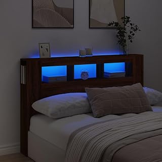 vidaXL Cabecero con LED, Cabezal de Almacenaje, Cabecero para Cama, Cabecero Estantes Dormitorio, Madera de Ingeniería Marrón Roble 180x18,5x103,5 cm