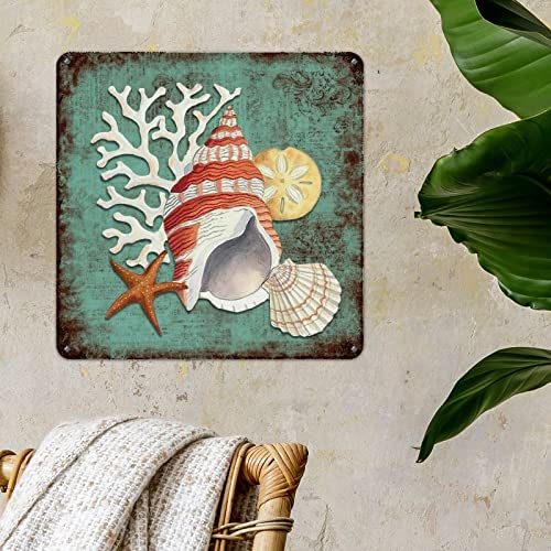 Sea Snail Coastal Retro Aluminum Sign Summer Beach Retro Metal Plaque Tin Sign Rudder Home Decorative Aluminum Signs For Living Room Kitchen Outdoor 10X10In Birthday Housewarming Gift #TOP1