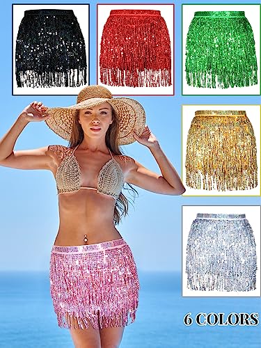 Monbessi Sequin Fringe Skirt Belly Dance Hip Scarf Sparkly Skirts Party Festival Rave Custome For Women And Girls (Silver) #TOP4