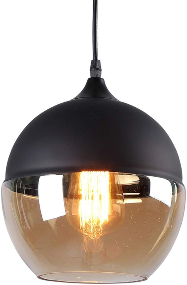 Louvra Glass Pendant Lights Modern Vintage Ceiling Pendant Lighting Amber Smoked Glass Globe Shade Industrial Hanging Lighting Lamp for Living Room Restaurant E27 Base (Bulb Not Included) [Energy Class A]