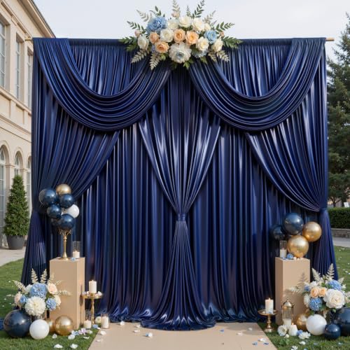 Navy Blue Glitter Satin Backdrop Curtain for Parties 30x10FT Shimmer Photo Backdrop Drapes Non-Wrinkle Sparkle Drapes for Backdrop,Back Drop Cloth for Wedding Baby Shower Christmas Decorations