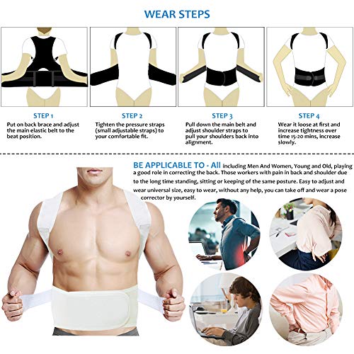 Thoracic Back Brace Posture Corrector - Magnetic Support for Neck Shoulder Upper and Lower Back Pain Relief - Perfect Posture Brace for Cervical Lumbar Spine - Fully Adjustable Belt (Beige, Medium)