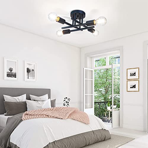 Asnxcju 4-Light Hallway Semi Flush Mount Light Fixtures, Farmhouse Black Light Fixtures Ceiling Mount, Indoor Close To Ceiling Lighting For Kitchen Entryway Bedroom Foyer (Bulb Not Included) #TOP4