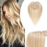Hairro 18 Inch Silk Base Clip in Human Hair Topper for Women Ash Blonde Mix Dark Blonde Highlight Cl