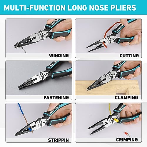DURATECH 6-in-1 Needle Nose Pliers, 8.5" Multipurpose Long Nose Pliers with Wire Stripper/Crimper/Cutter Function, Heavy Duty Multifunctional Electrician Pliers for Crimping, Stripping, Shearing by DURATECH - Used condition - Image 3