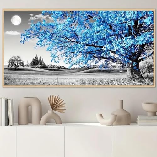 Arbre de vie bleu deco murale pour salon et chambre a coucher art moderne abstrait 30x60